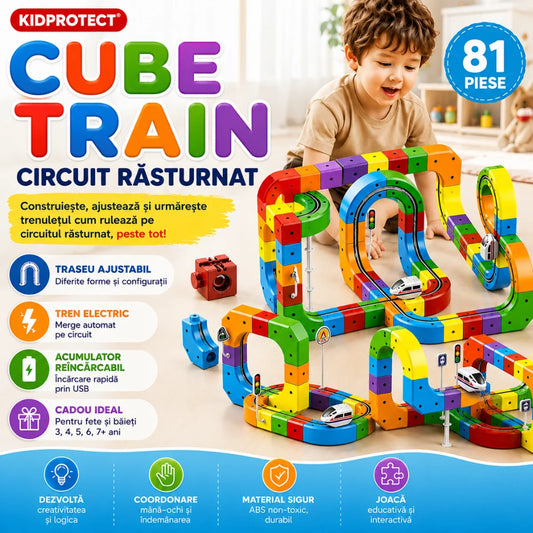 Cube Train Circuit Răsturnat 81 piese KidProtect – circuit tren electric pentru copii