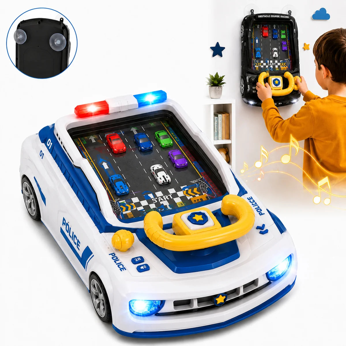Simulator Auto Interactiv 39.3x24x13.9cm, Masina Interactiva de Politie cu Volan, Lumini si Sunete