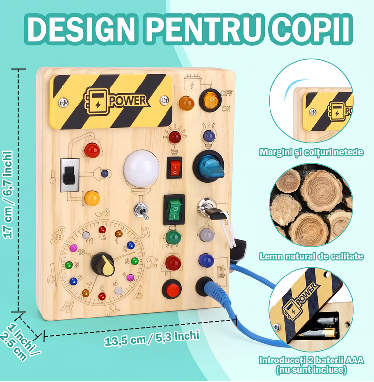 Jucărie Montessori Busy Board – Jocuri Educative pentru Copii 1-3 Ani