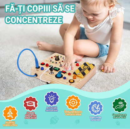 Jucărie Montessori Busy Board – Jocuri Educative pentru Copii 1-3 Ani