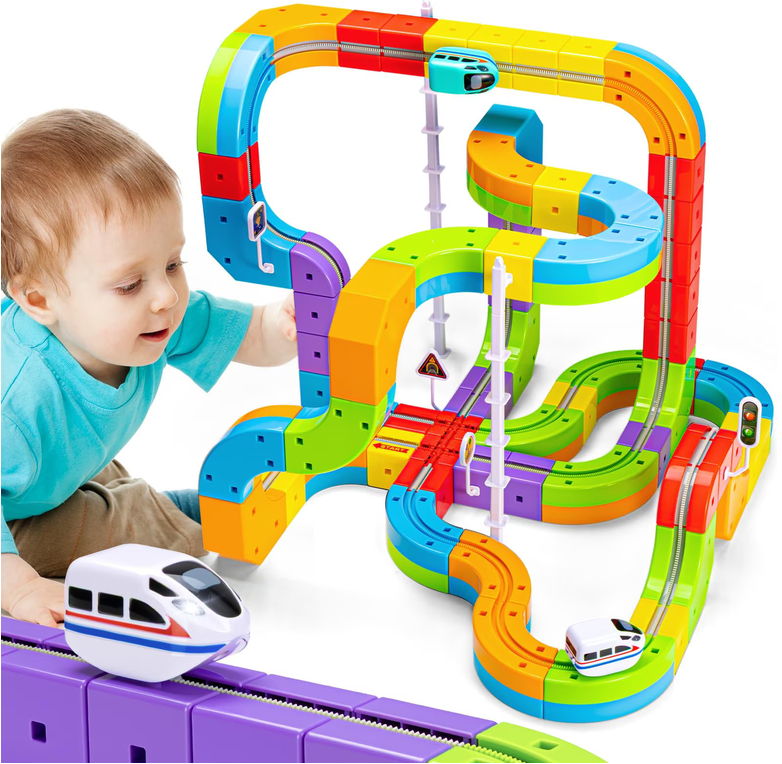 Set Trenulet Electric 3D Dinamic – Pistă care Sfidează Gravitația, 81 Piese, STEM 3-8 Ani