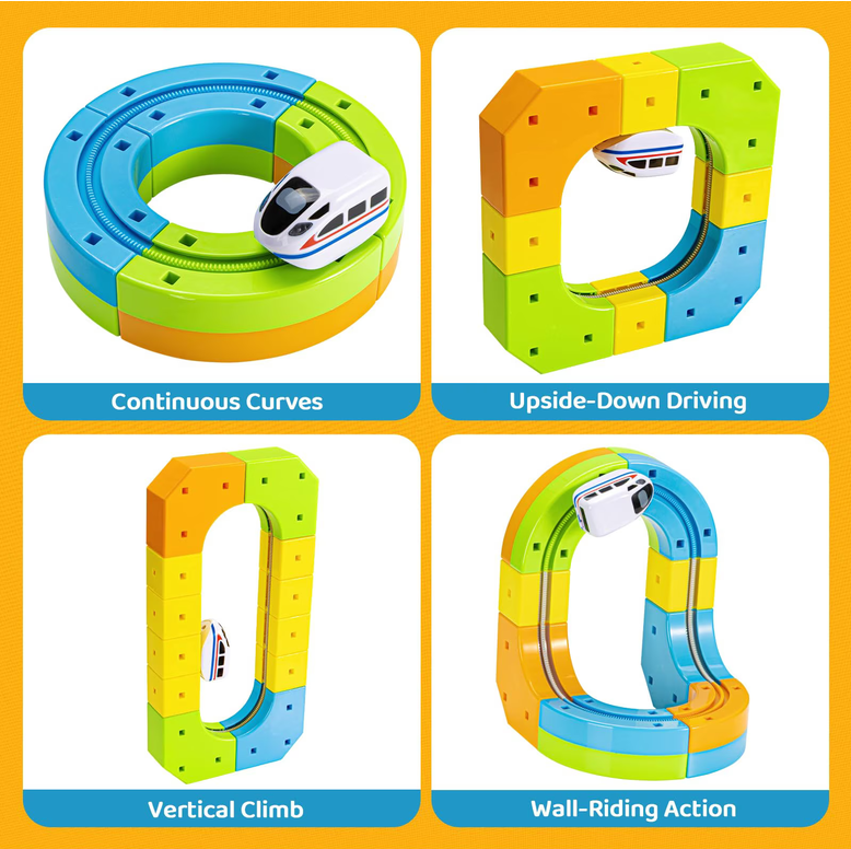 Set Trenulet Electric 3D Dinamic – Pistă care Sfidează Gravitația, 81 Piese, STEM 3-8 Ani