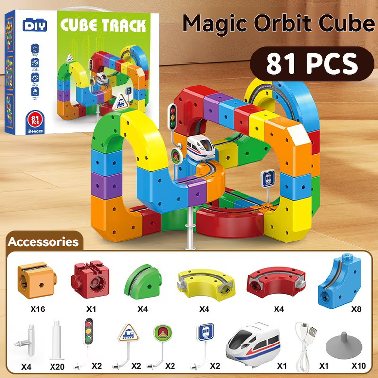 Set Trenulet Electric 3D Dinamic – Pistă care Sfidează Gravitația, 81 Piese, STEM 3-8 Ani
