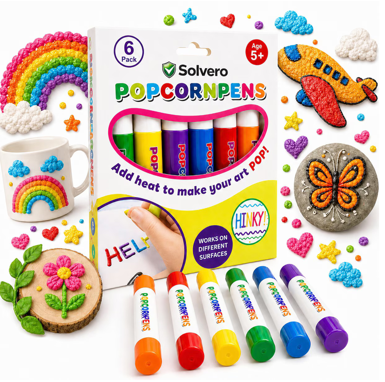 Set 6 Carioci Solvero 3D Magice Pufoase – Pixuri Desen cu Bule Popcorn DIY, Non-Toxic, Multicolor