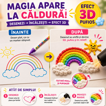 PopcornPens – Set 6 Markere 3D Magice pentru Copii