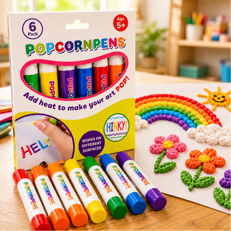 Set 6 Carioci Solvero 3D Magice Pufoase – Pixuri Desen cu Bule Popcorn DIY, Non-Toxic, Multicolor