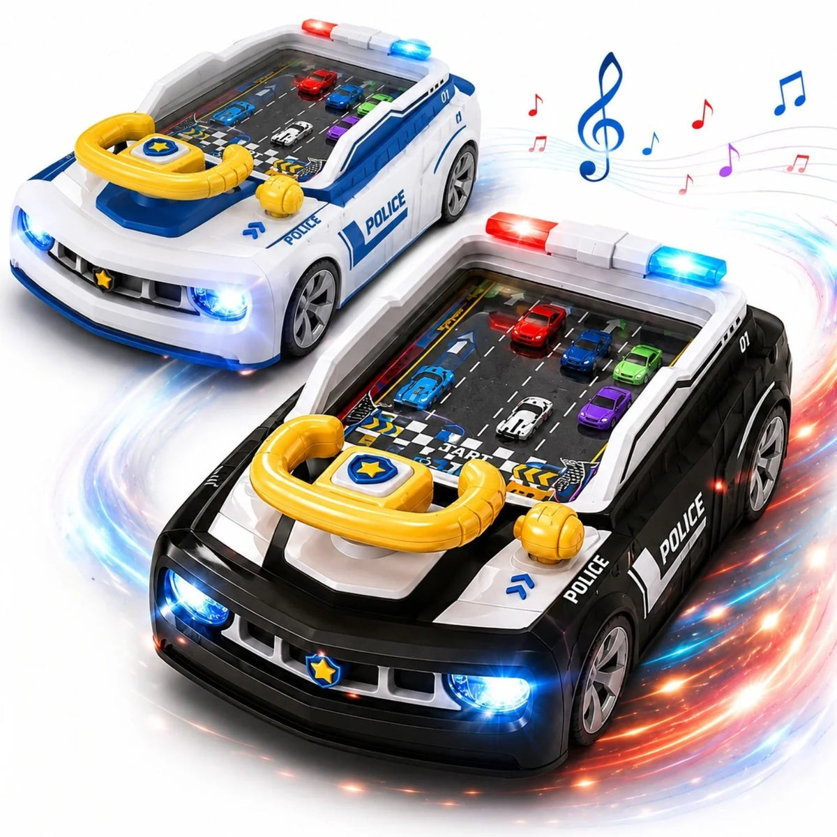 Simulator Auto Interactiv 39.3x24x13.9cm, Masina Interactiva de Politie cu Volan, Lumini si Sunete